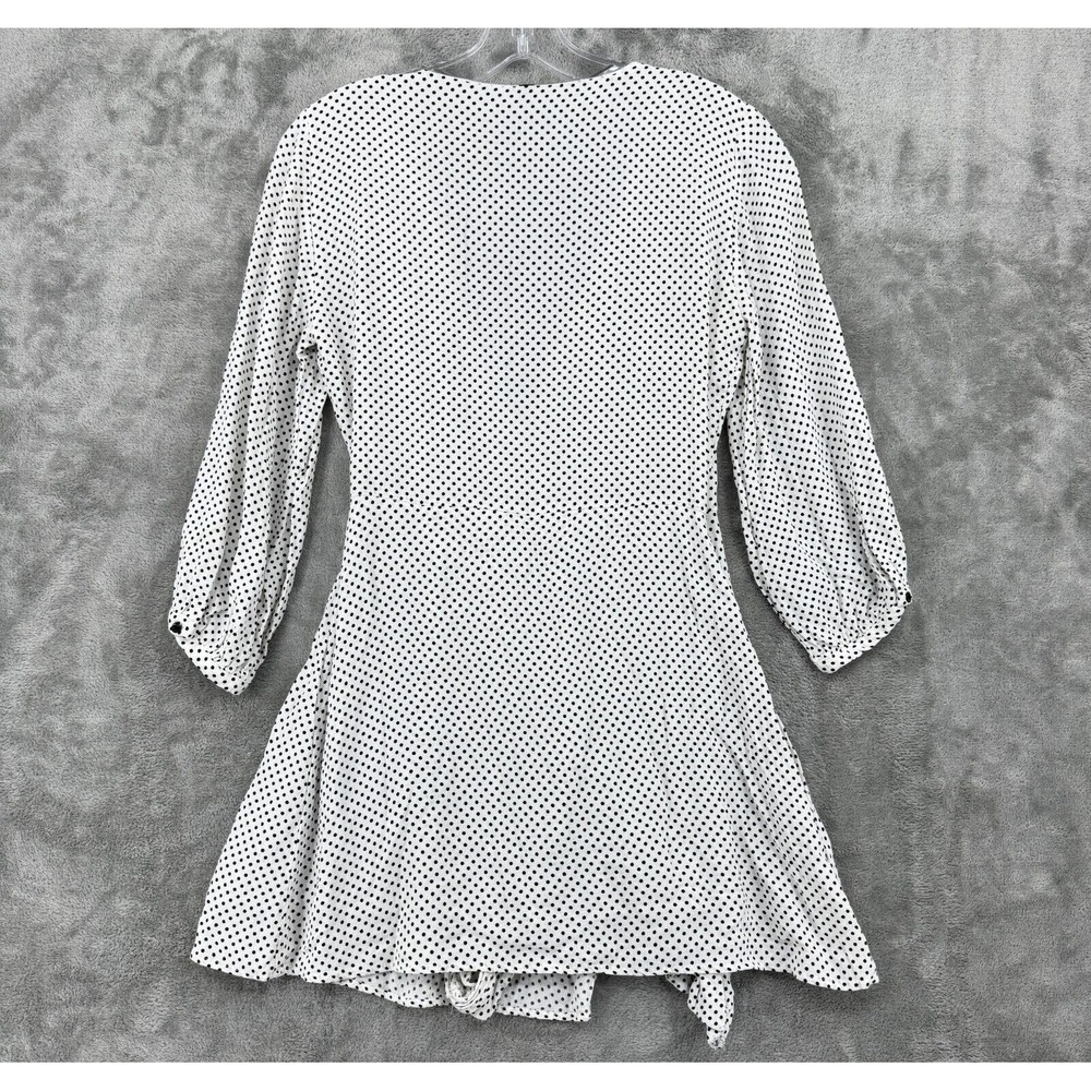 Zara Romper Womens Medium Polka Dot Ruffle Puff Sleeves Retro Wrap Black White - Picture 2 of 11